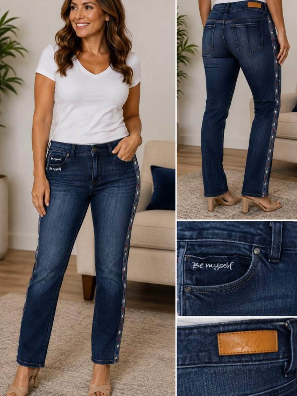 Sheryl Crow Women’s Size 16 Star Stripe “Be Myself” Dark Wash Jeans